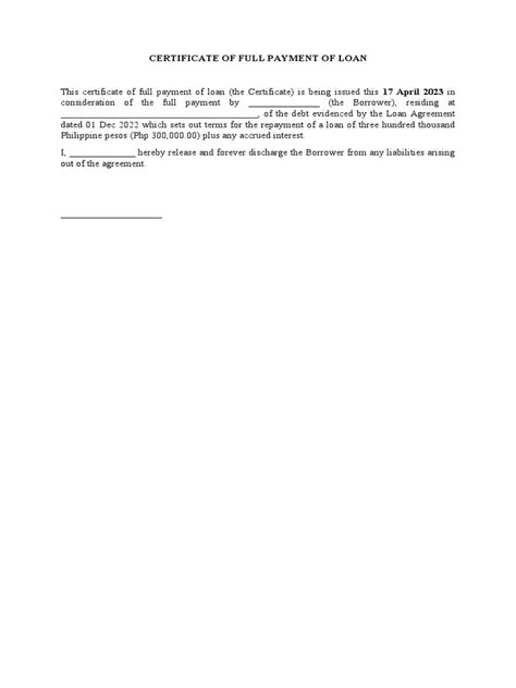 Certificate of Full Payment of Loan .